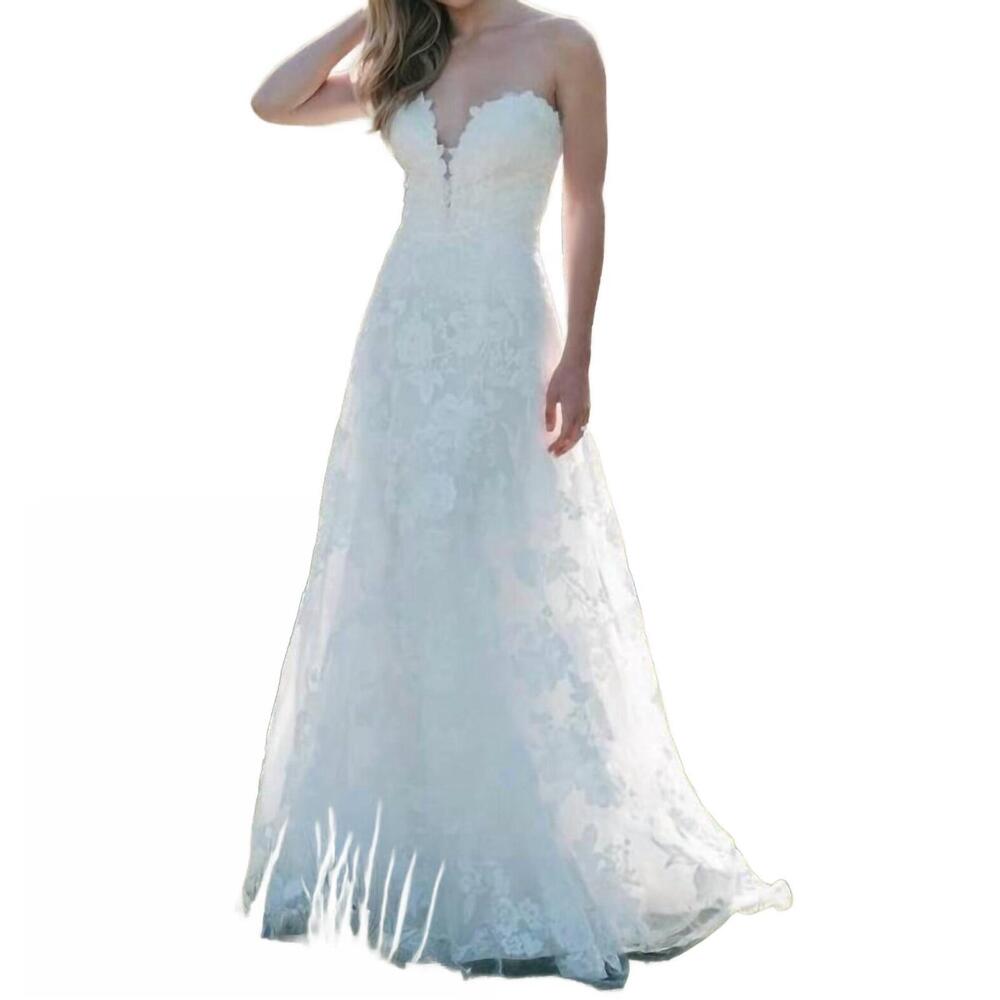 NEW ALLURE BRIDALS strapless a-line wedding gown with floral appliques in desert - Picture 3 of 4